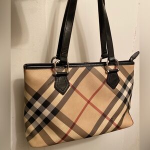 Burberry Tan Plaid Shoulder Bag with Black Trim